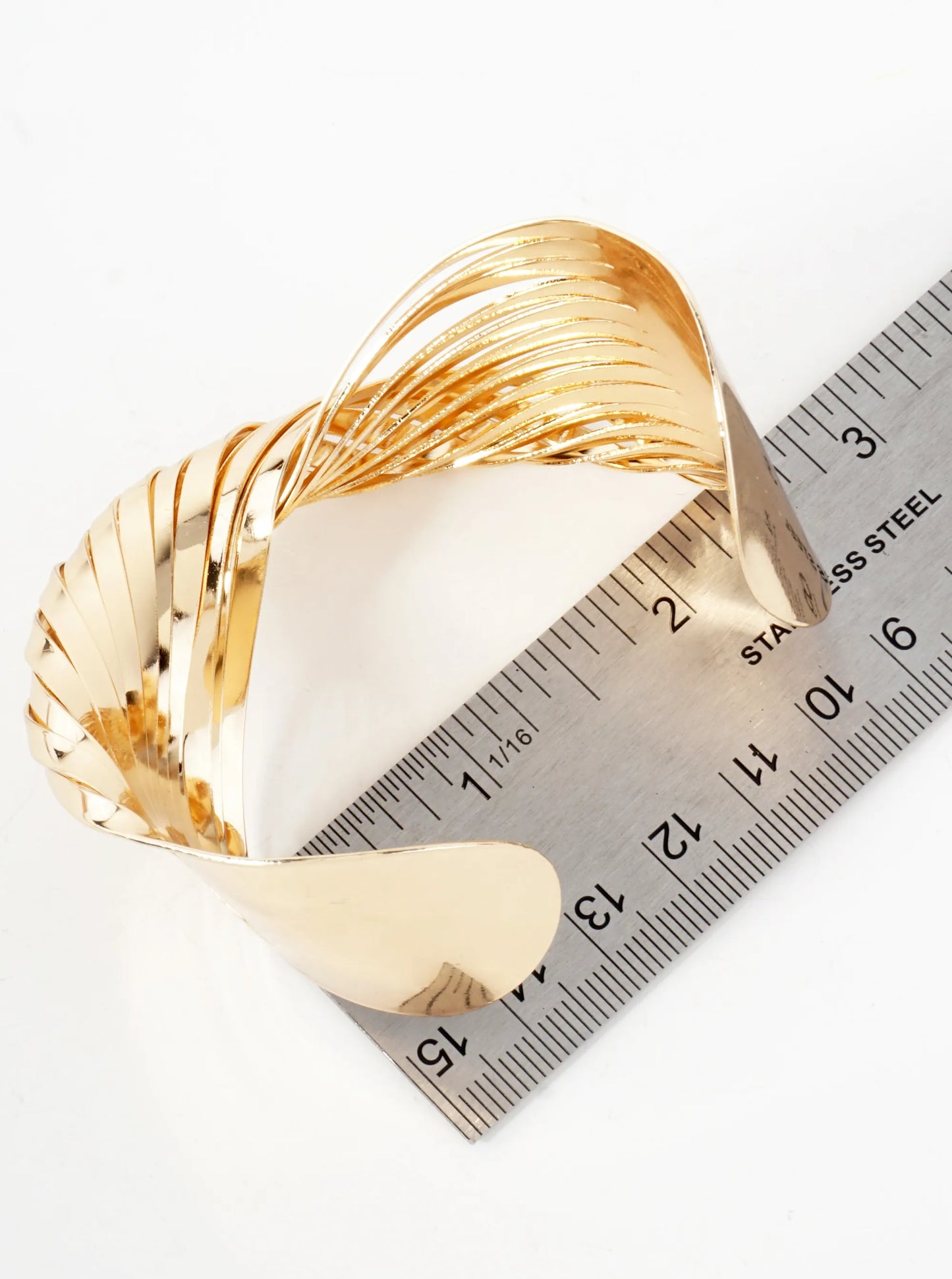 Polished Metal Twisted Center Accent Open Cuff Bracelet
