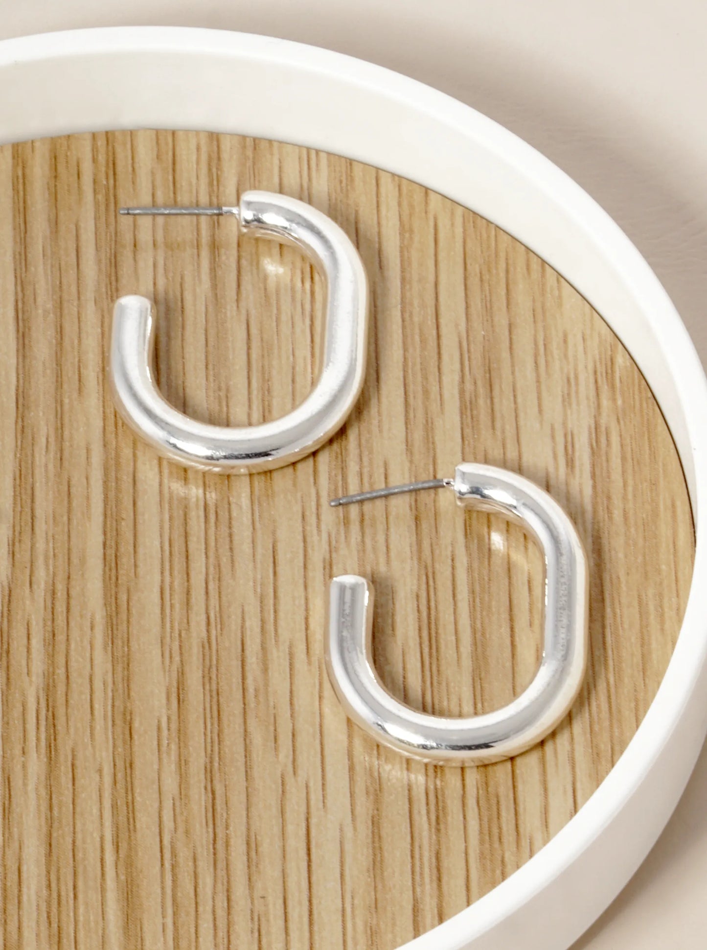 Polished Metal U-Shape 30mm Open Hoop Earrings