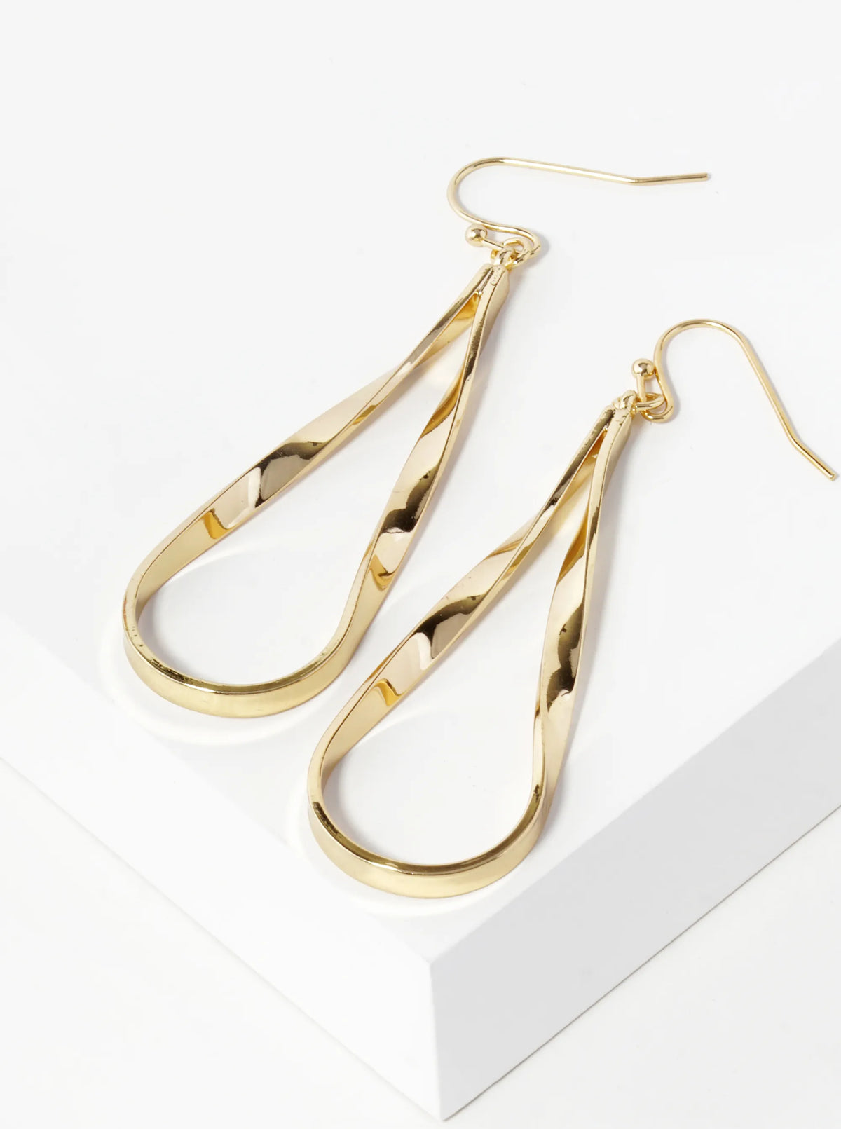 Polished Metal Wavy Teardrop Dangle Earrings