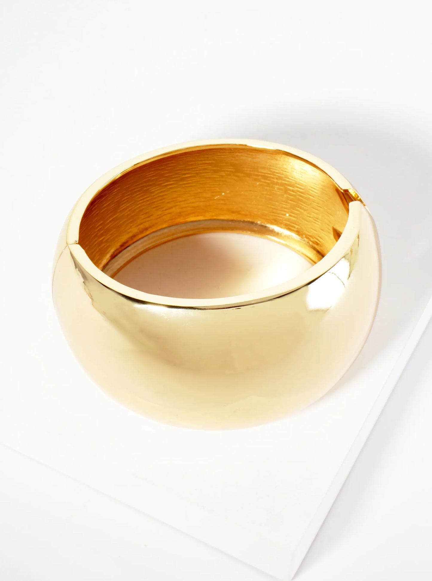 Polished Metal Wide Chunky Hinged Statement Bangle Bracelet