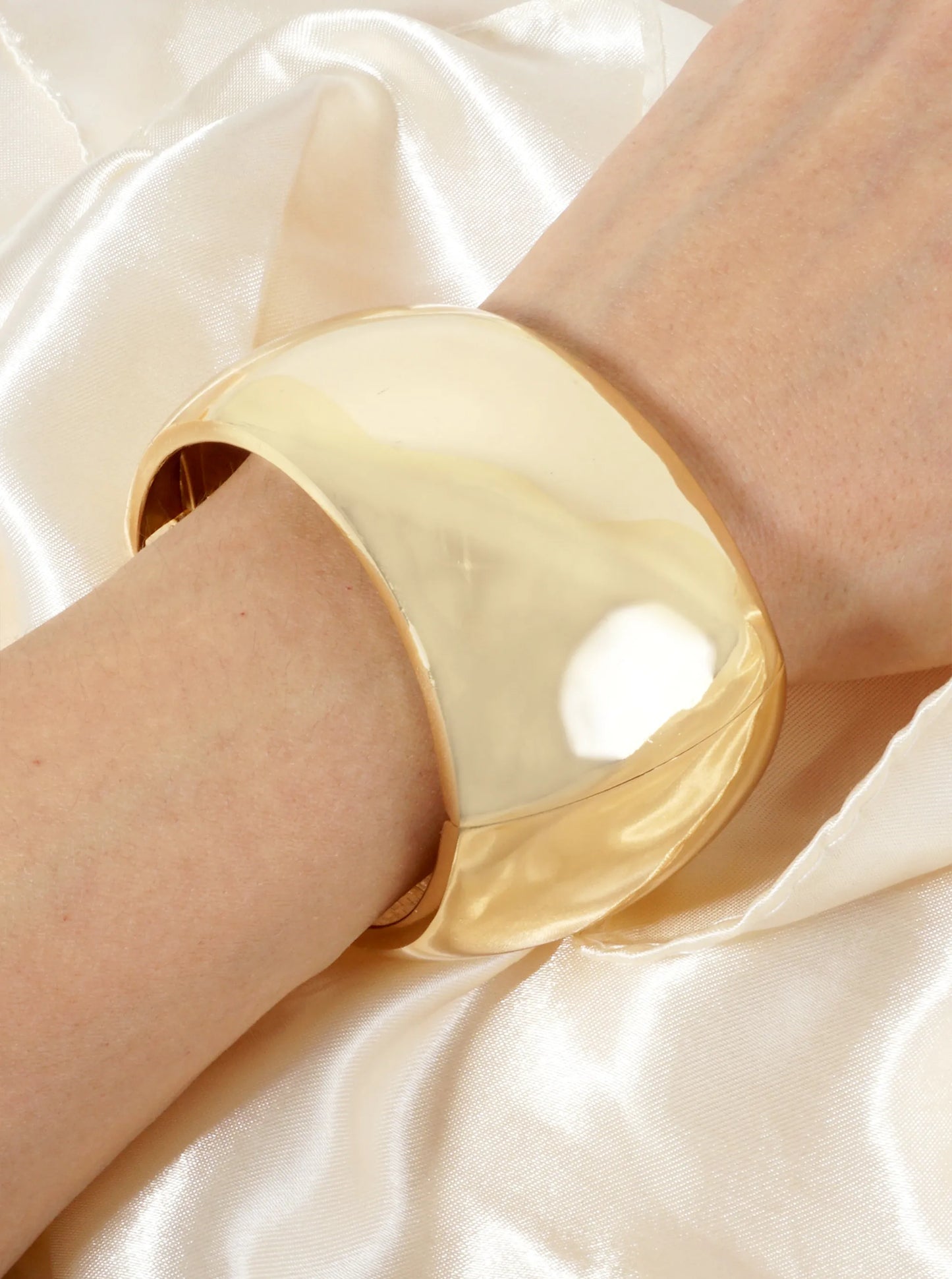 Polished Metal Wide Chunky Hinged Statement Bangle Bracelet