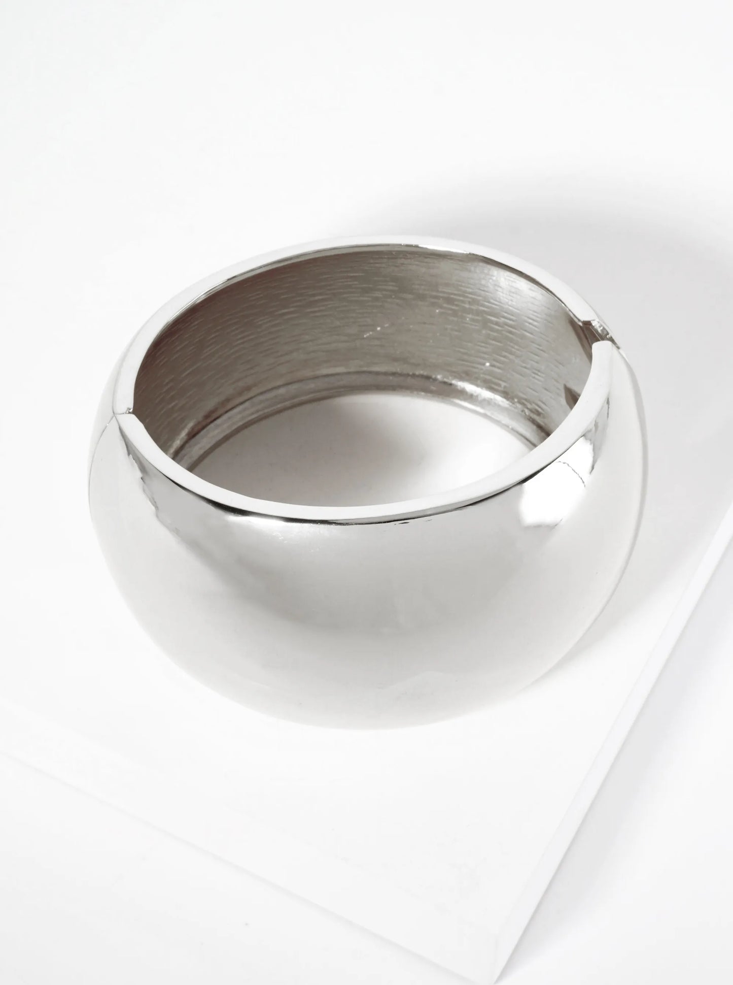 Polished Metal Wide Chunky Hinged Statement Bangle Bracelet
