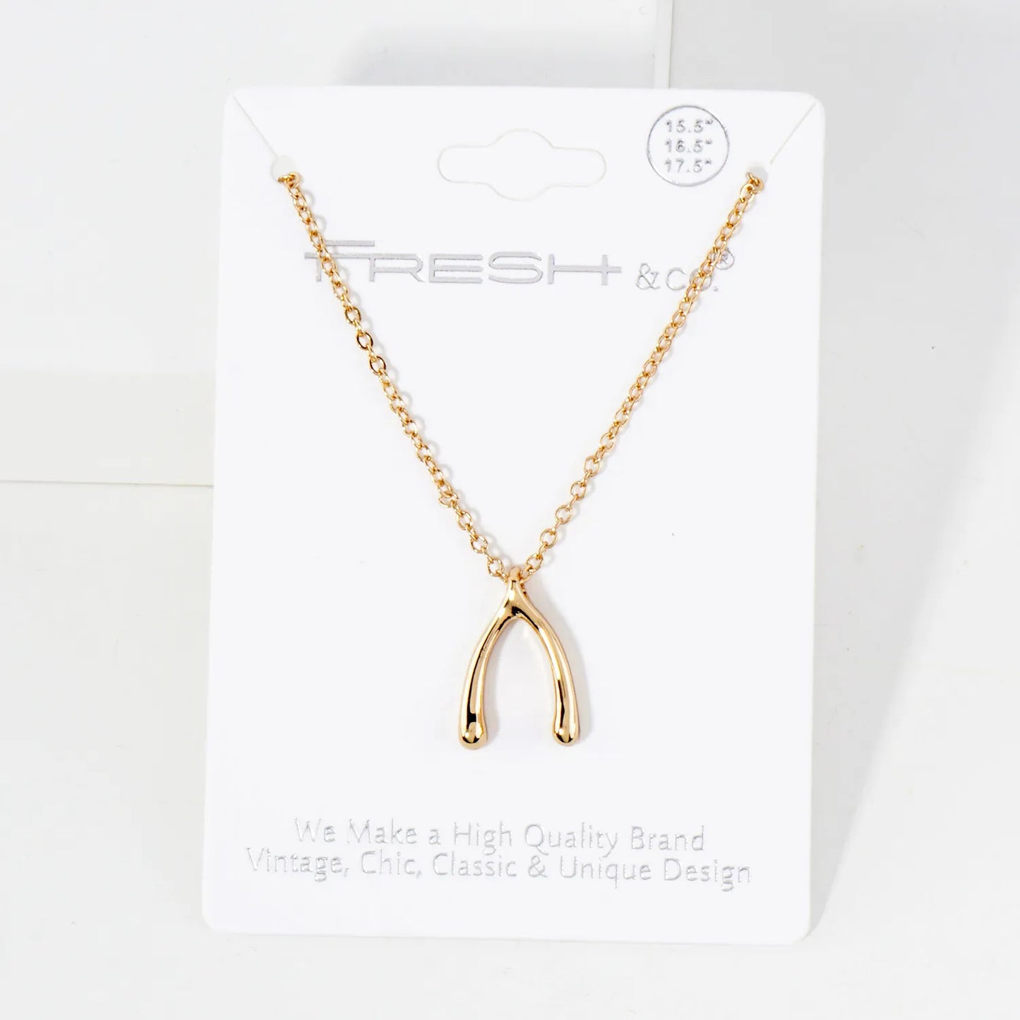 Polished Metal Wishbone Pendant Necklace