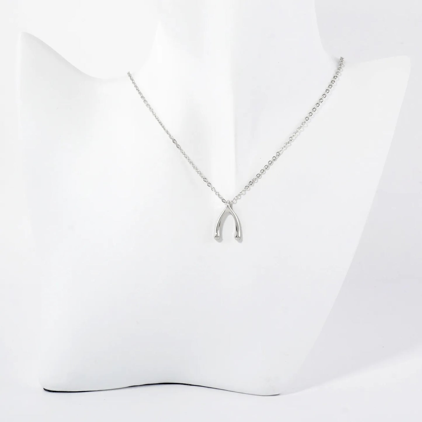 Polished Metal Wishbone Pendant Necklace