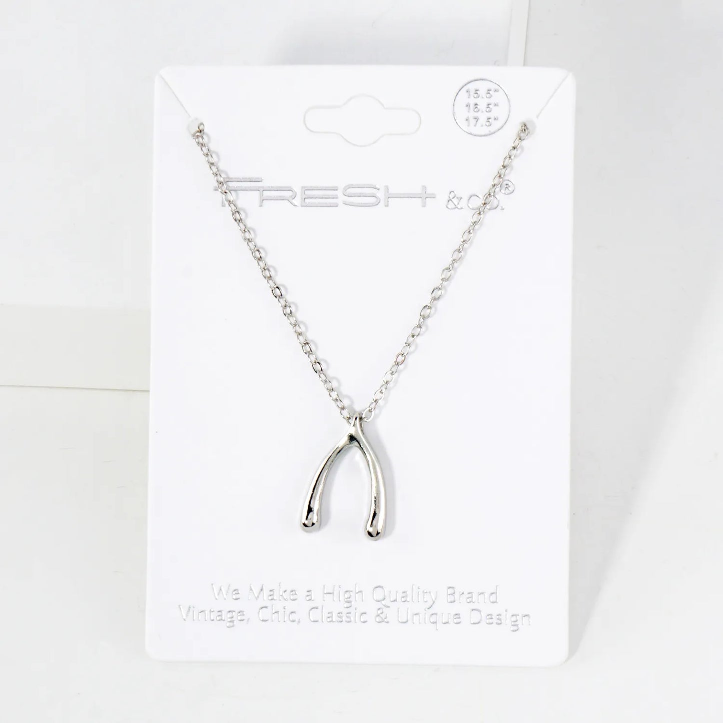 Polished Metal Wishbone Pendant Necklace