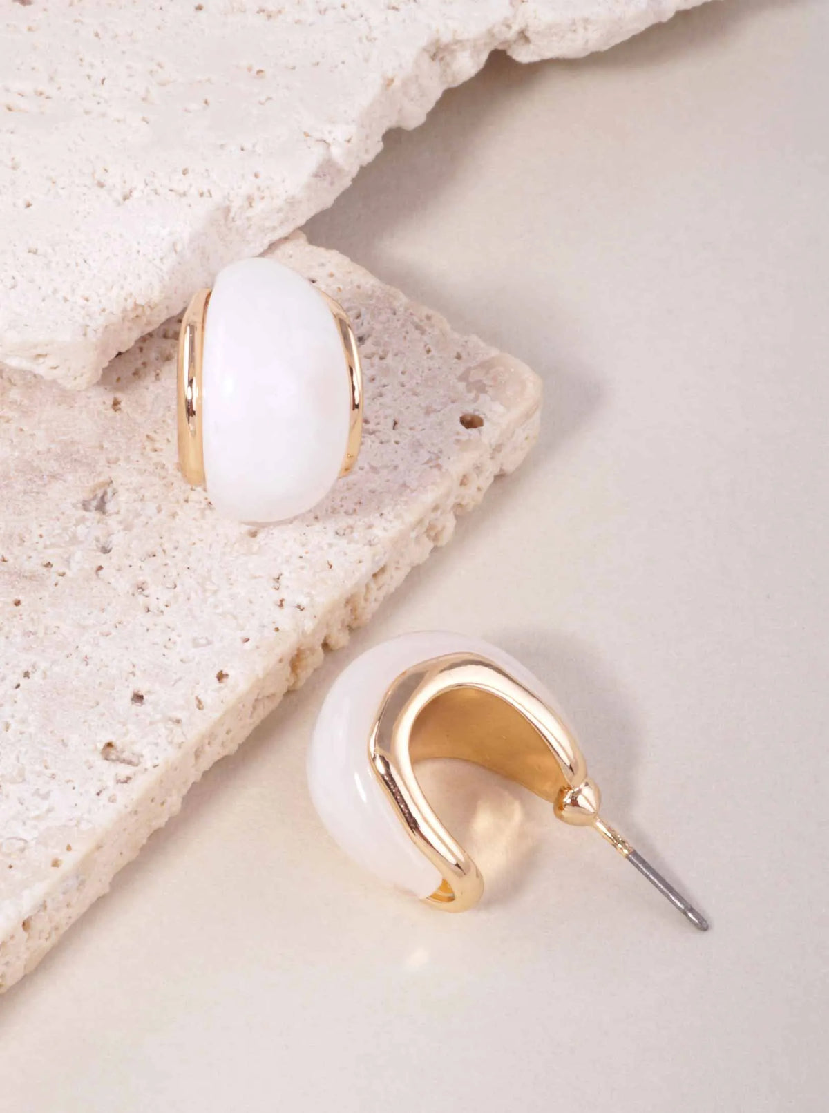 Polished Oval Resin Hoop Post Back Earrings