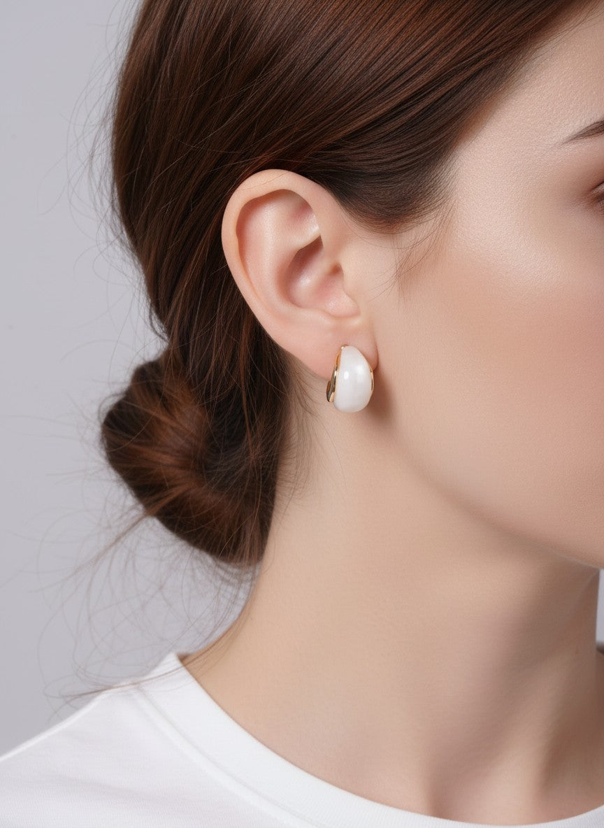 Polished Oval Resin Hoop Post Back Earrings