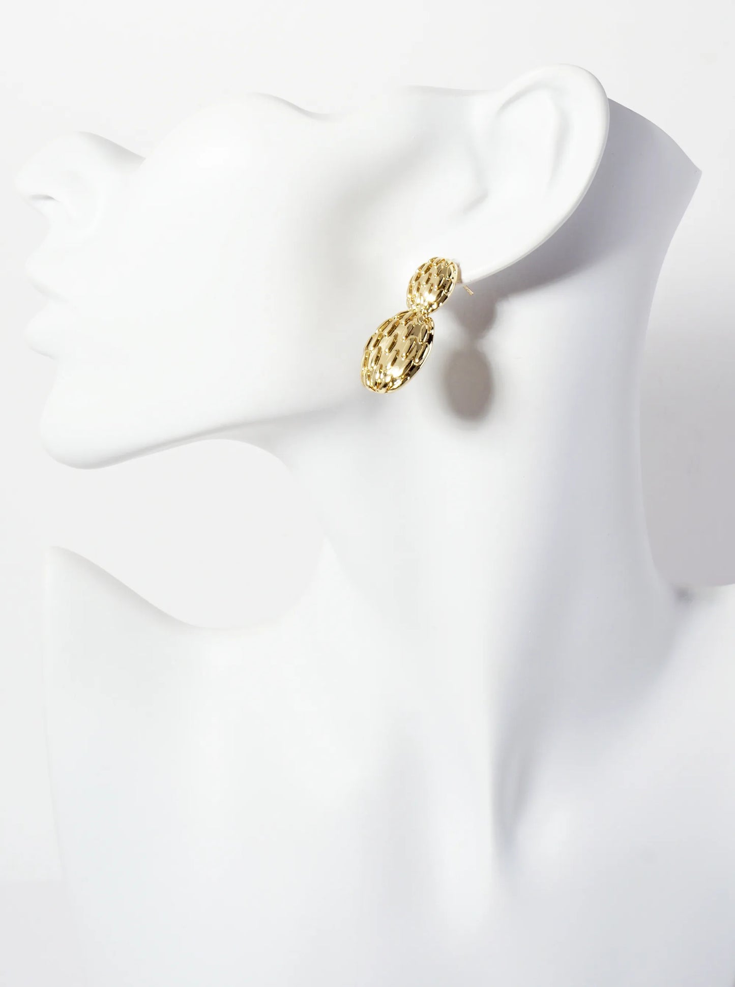 Polished Oval-Texture Peanut-Shaped 18K-Gold-Dipped Brass Earrings