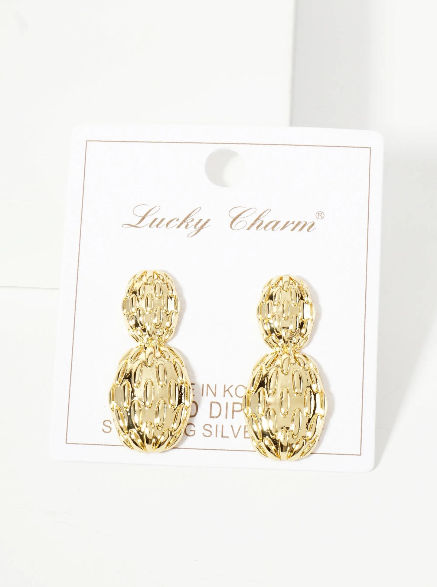 Polished Oval-Texture Peanut-Shaped 18K-Gold-Dipped Brass Earrings