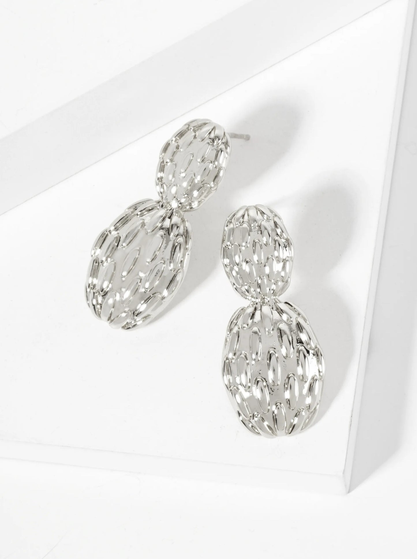 Polished Oval-Texture Peanut-Shaped 18K-Gold-Dipped Brass Earrings