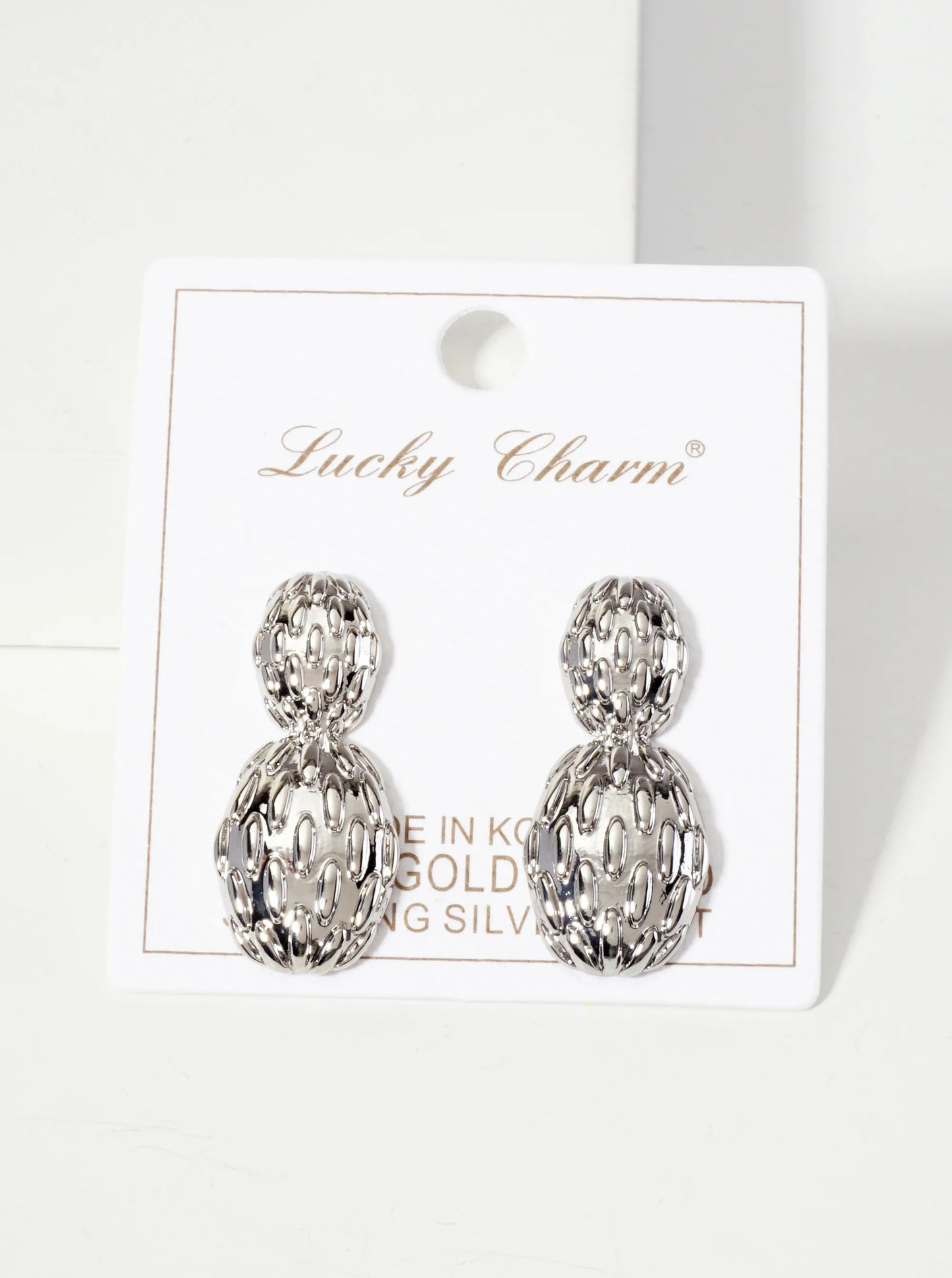 Polished Oval-Texture Peanut-Shaped 18K-Gold-Dipped Brass Earrings
