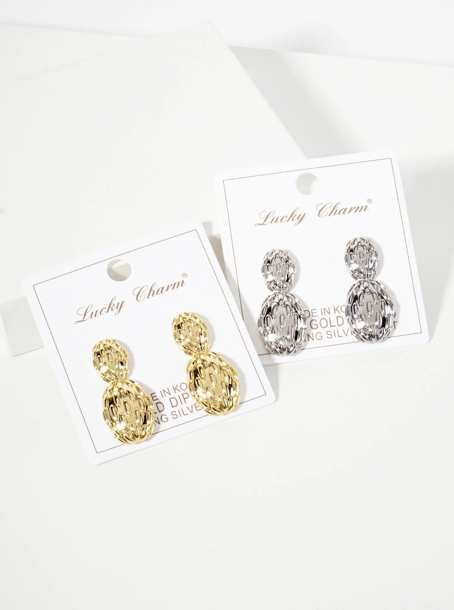 Polished Oval-Texture Peanut-Shaped 18K-Gold-Dipped Brass Earrings