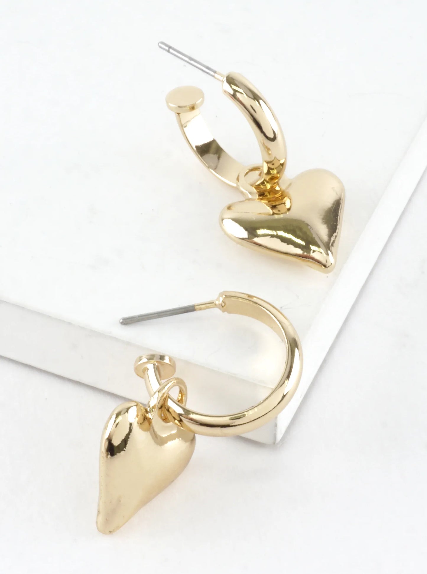 Polished Puffy Heart Drop Hoop Earrings