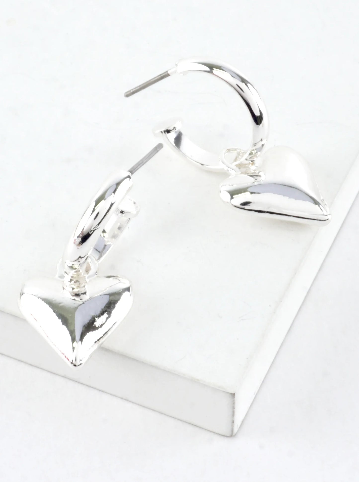 Polished Puffy Heart Drop Hoop Earrings