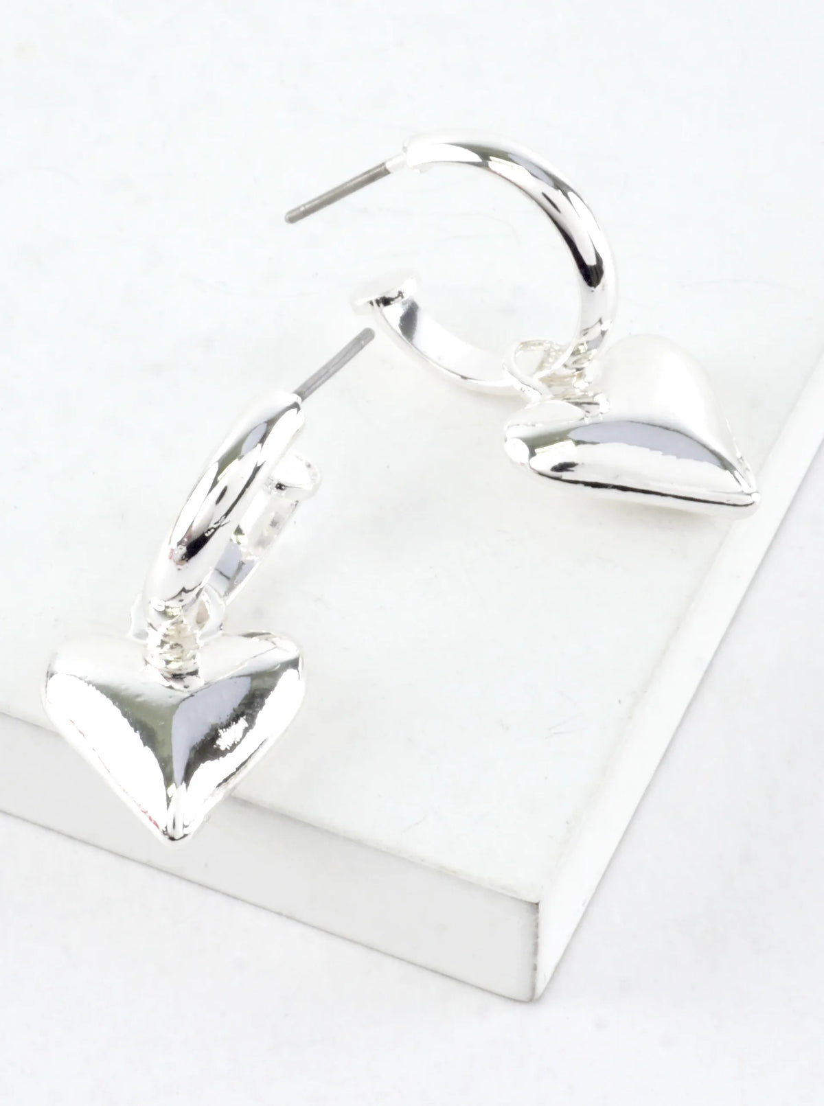 Polished Puffy Heart Drop Hoop Earrings