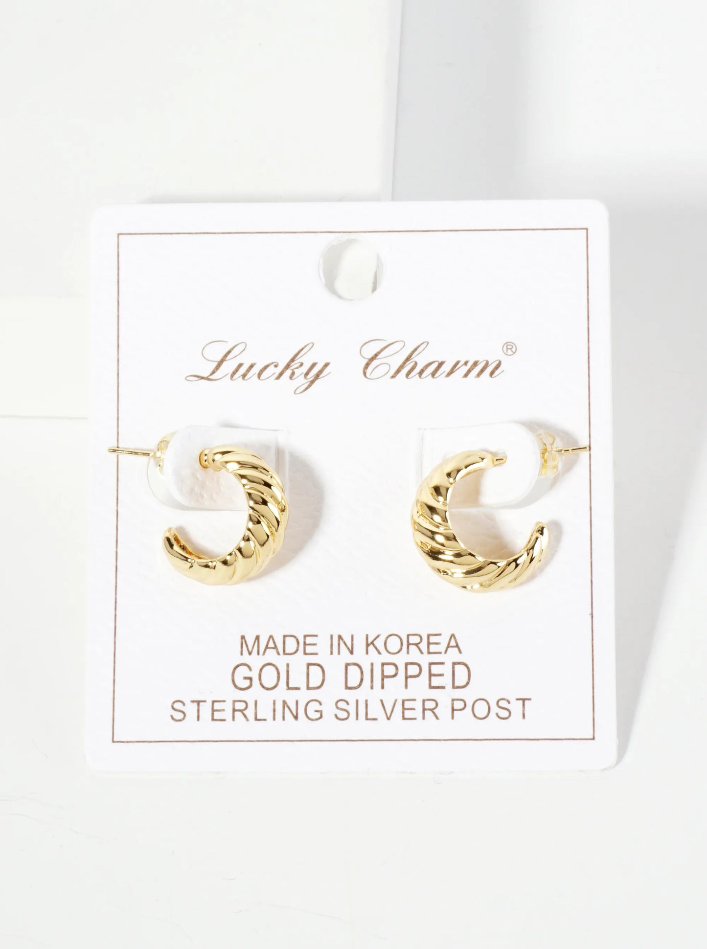 Polished Rope-Texture 15mm 18K-Gold-Dipped Brass Mini Hoop Earrings