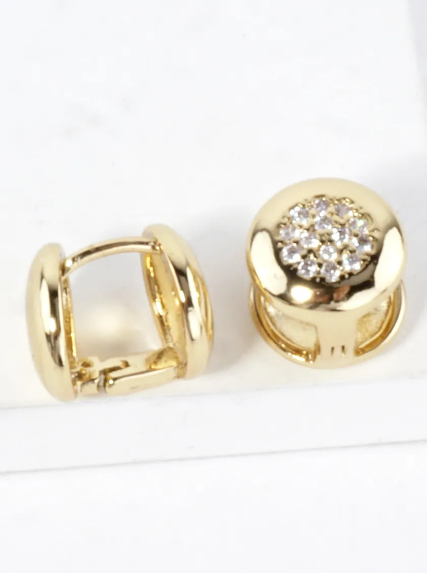 Polished Round Pave Huggie Earrings