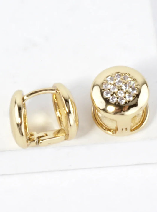 Polished Round Pave Huggie Earrings