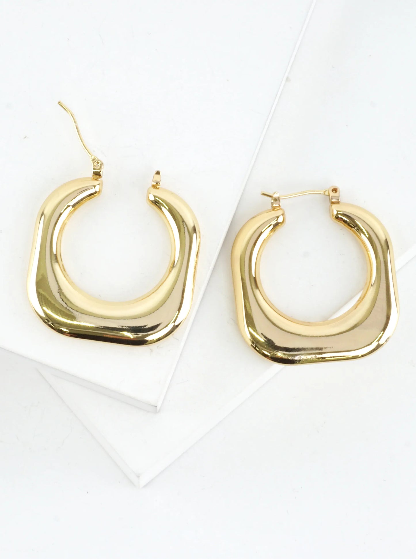 Polished Sculptural Square Hoop Earrings