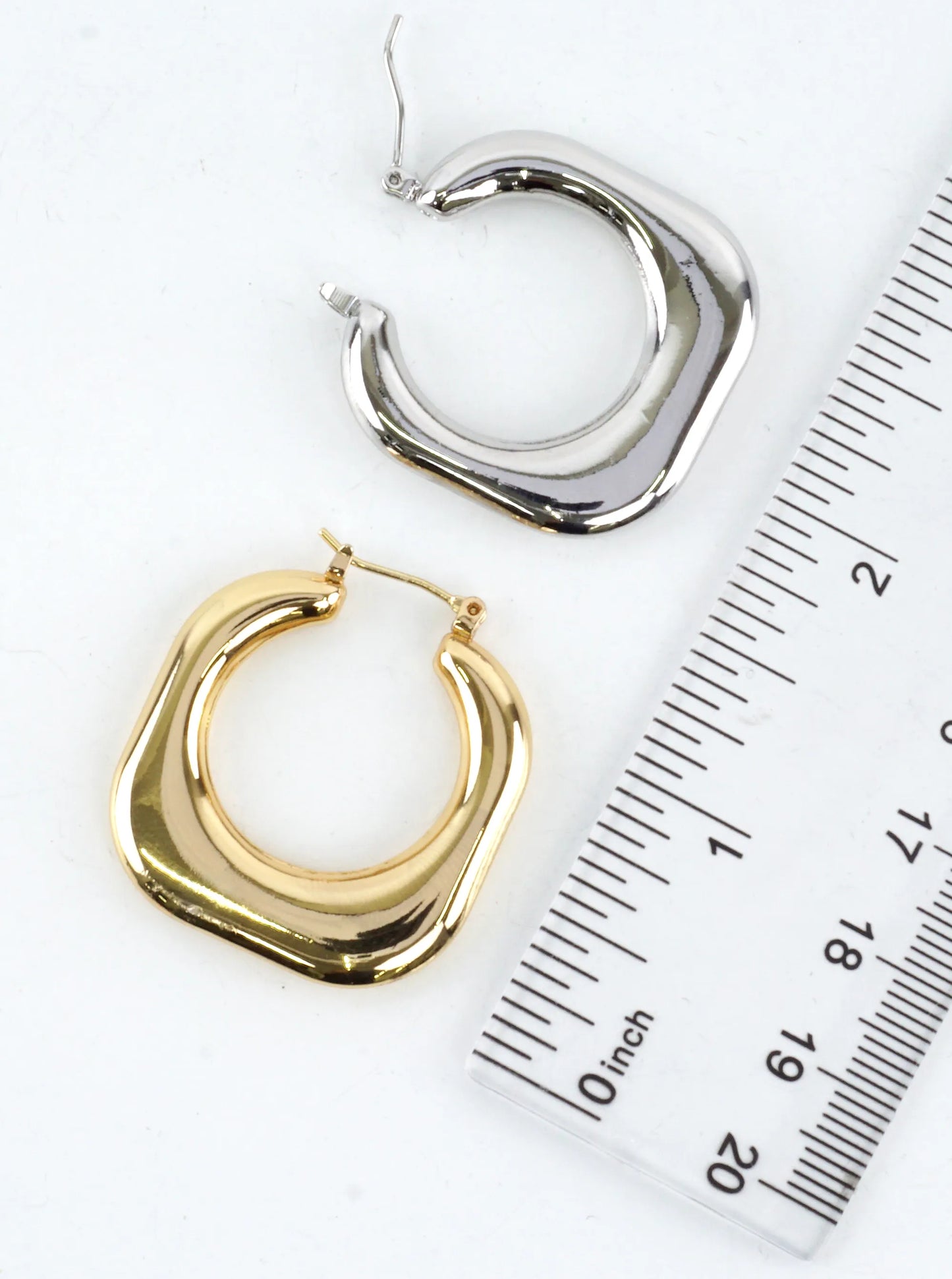 Polished Sculptural Square Hoop Earrings