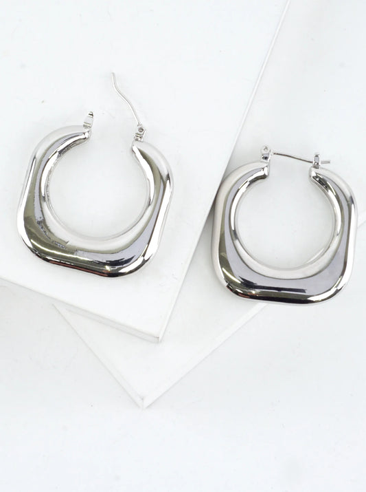 Polished Sculptural Square Hoop Earrings