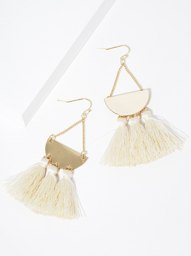 Polished Semicircle With Thread Tassel Drop Earrings