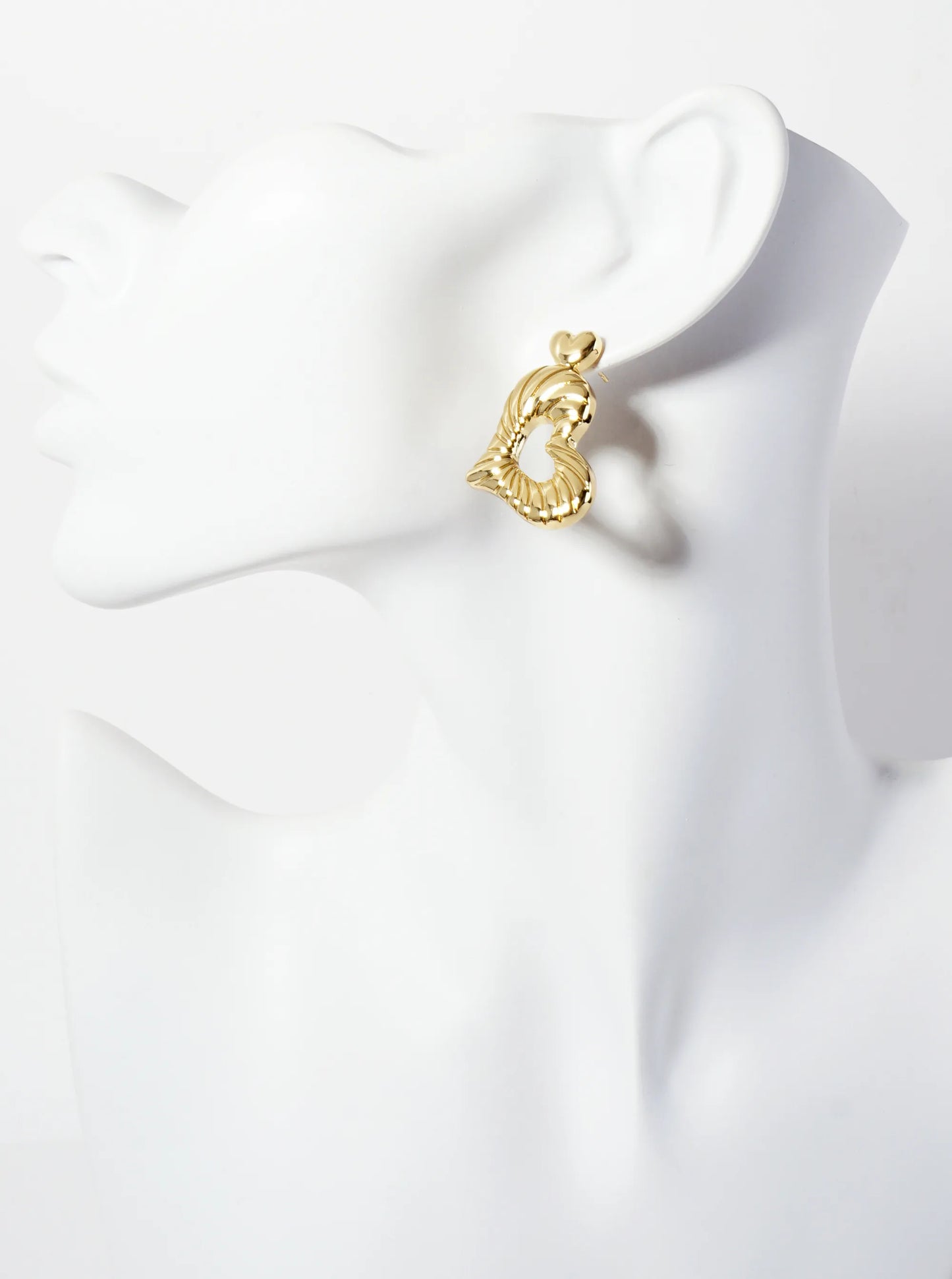 Polished Sideways Textured Heart Drop 18K-Gold-Dipped Brass Earrings