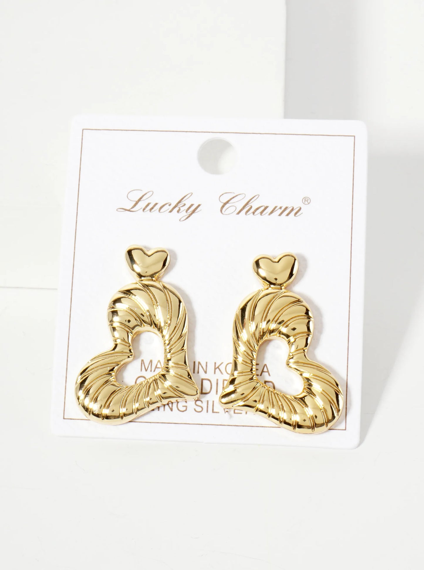 Polished Sideways Textured Heart Drop 18K-Gold-Dipped Brass Earrings
