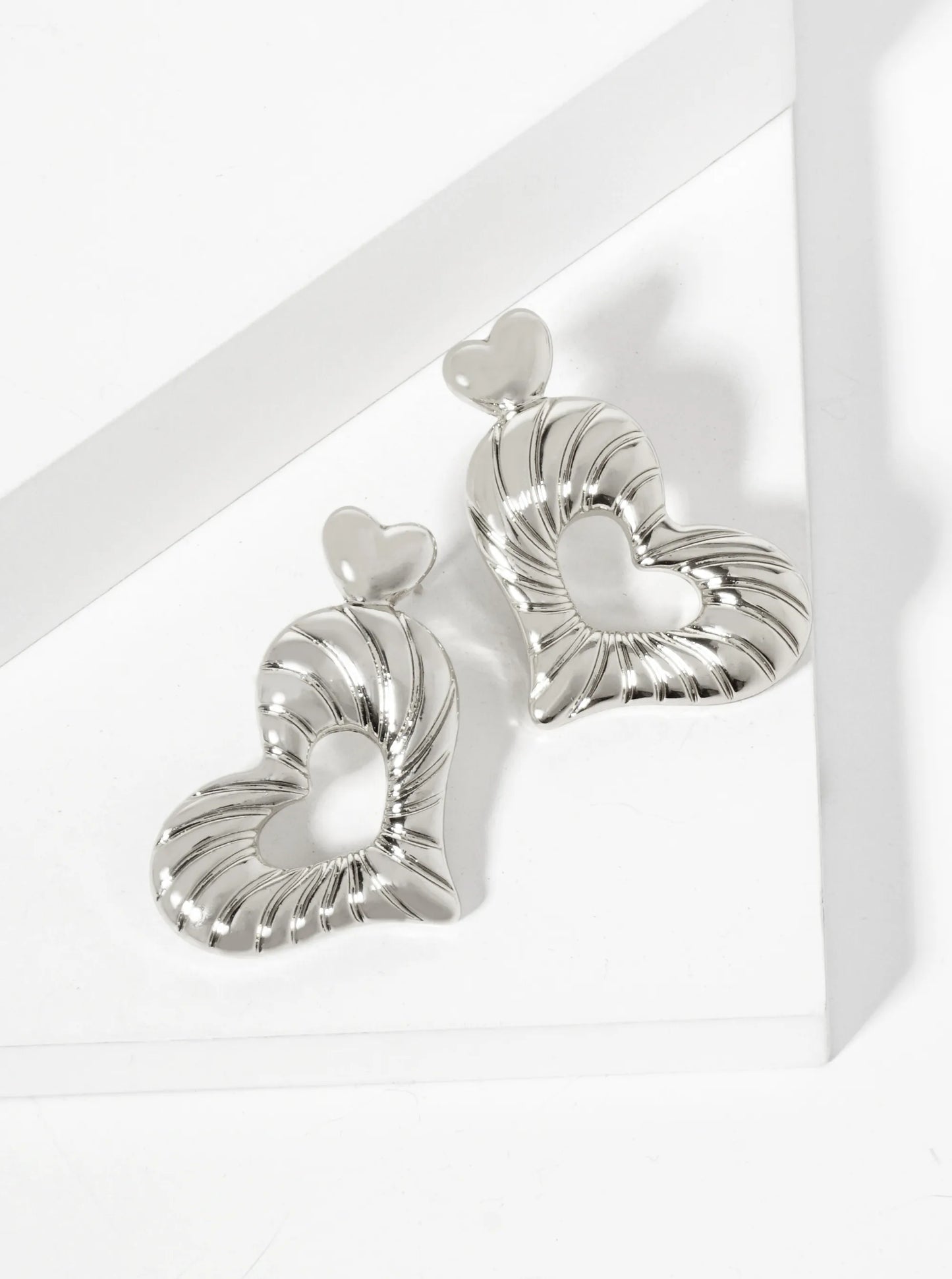 Polished Sideways Textured Heart Drop 18K-Gold-Dipped Brass Earrings