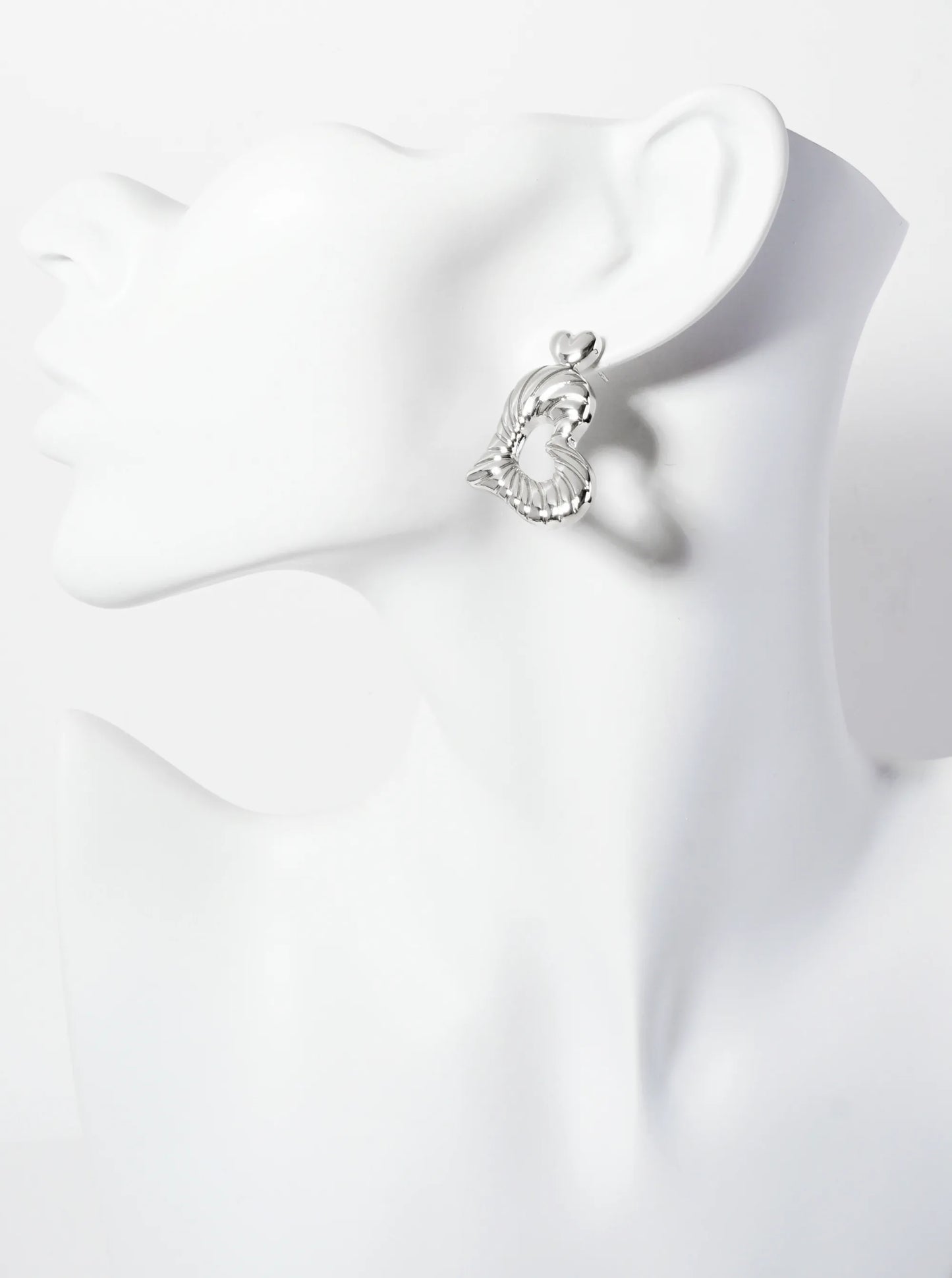 Polished Sideways Textured Heart Drop 18K-Gold-Dipped Brass Earrings