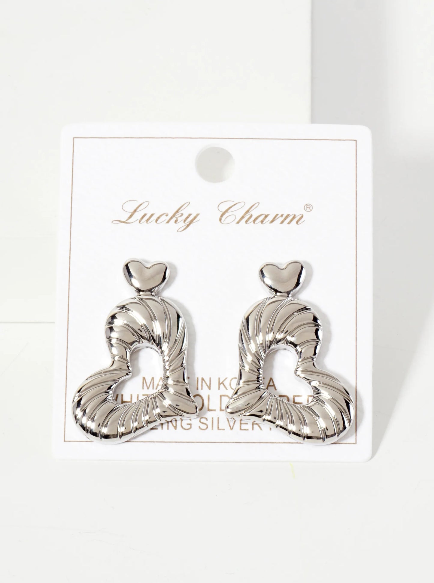 Polished Sideways Textured Heart Drop 18K-Gold-Dipped Brass Earrings