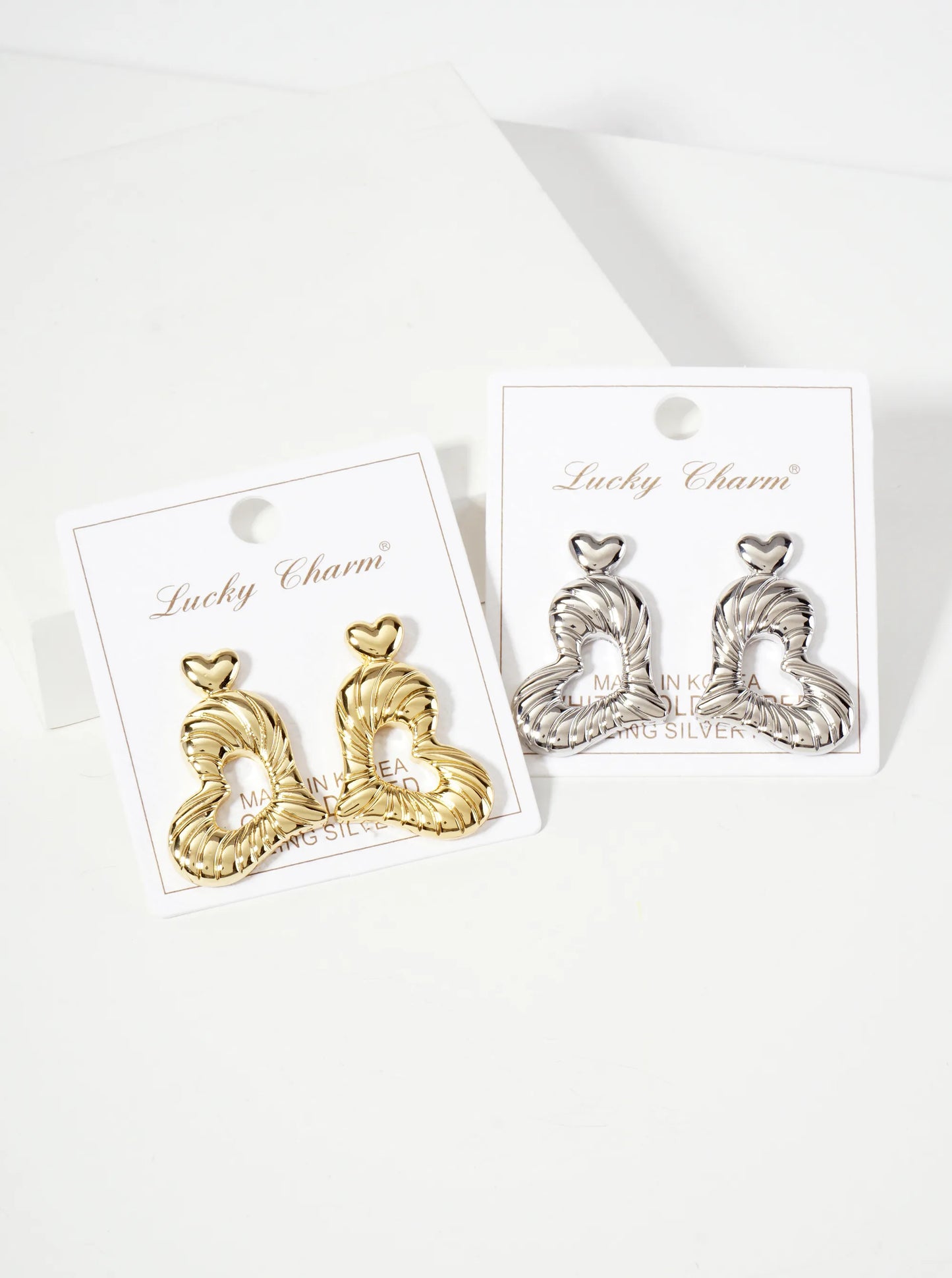 Polished Sideways Textured Heart Drop 18K-Gold-Dipped Brass Earrings