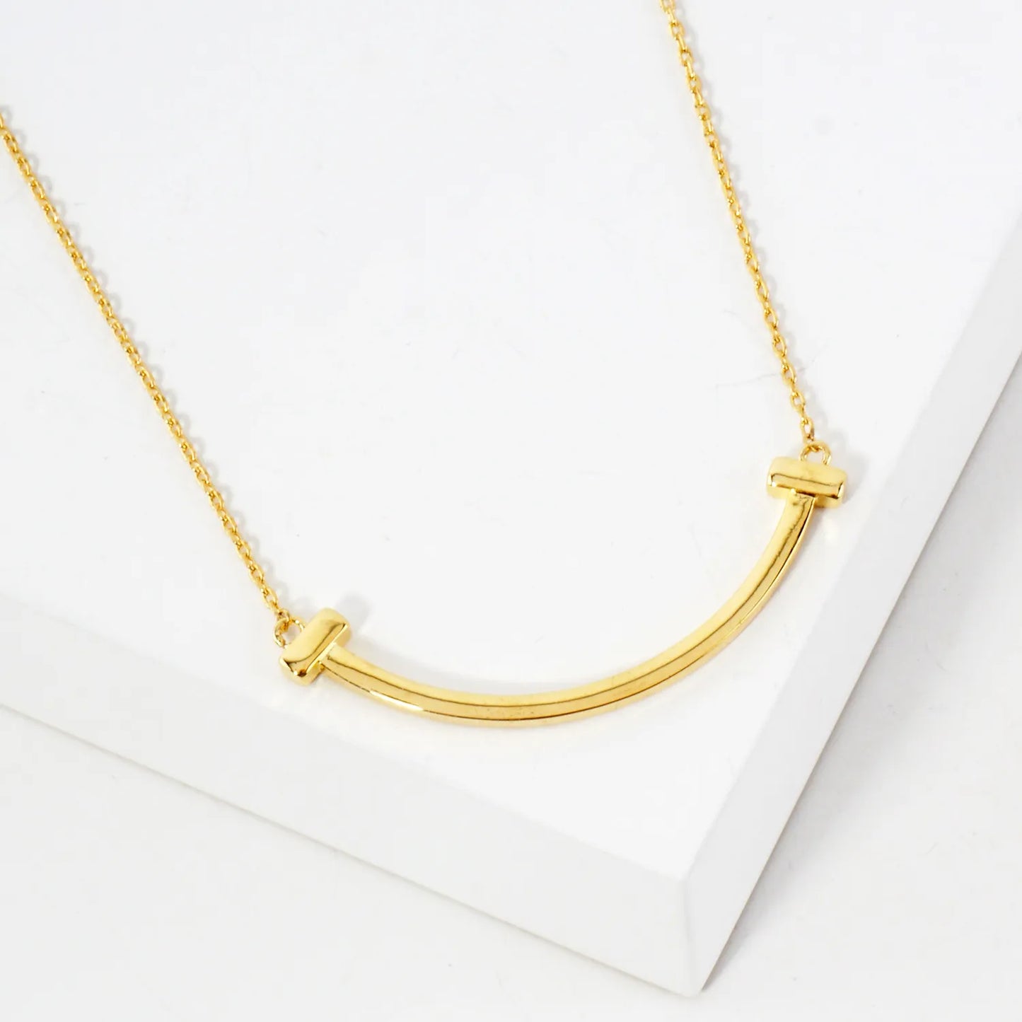 Polished Smiley-Face Pendant 18K-Gold-Dipped Brass Necklace