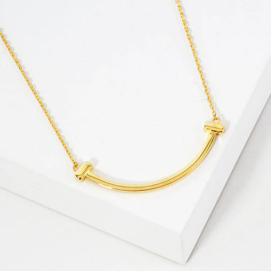 Polished Smiley-Face Pendant 18K-Gold-Dipped Brass Necklace