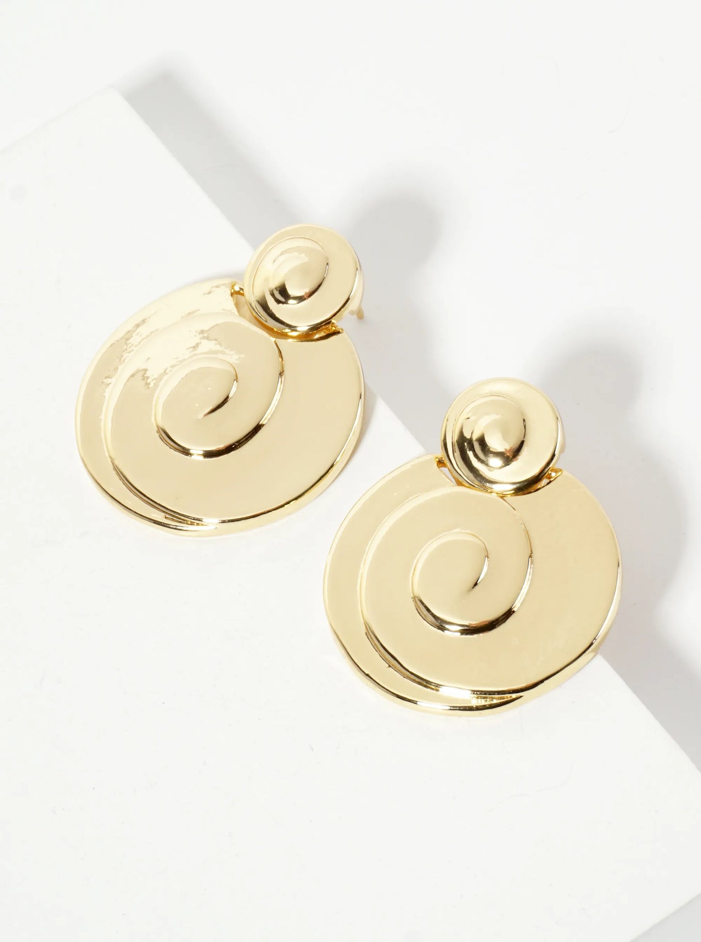 Polished Spiral-Texture Round-Shaped 18K-Gold-Dipped Brass Drop Earrings