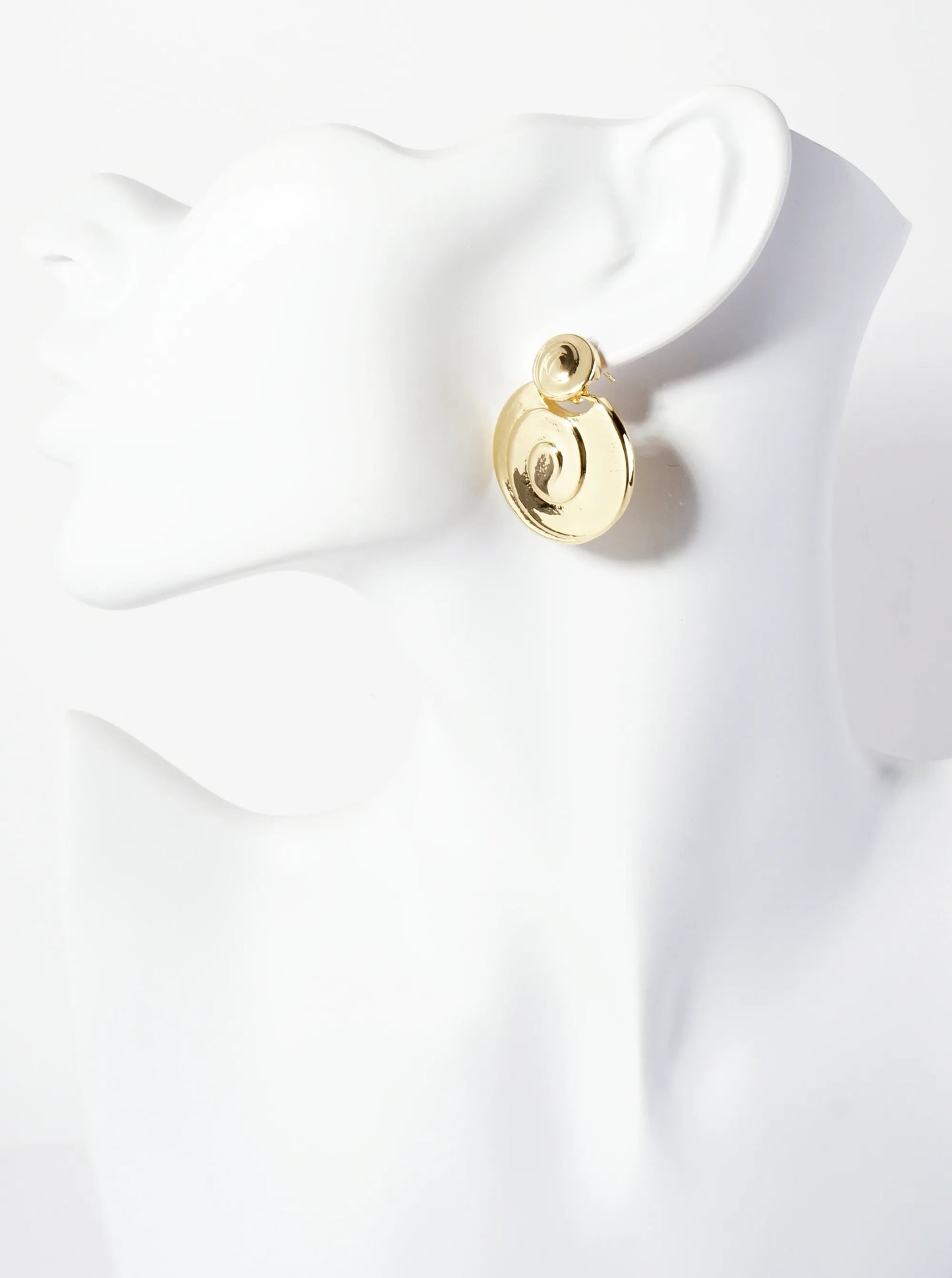 Polished Spiral-Texture Round-Shaped 18K-Gold-Dipped Brass Drop Earrings
