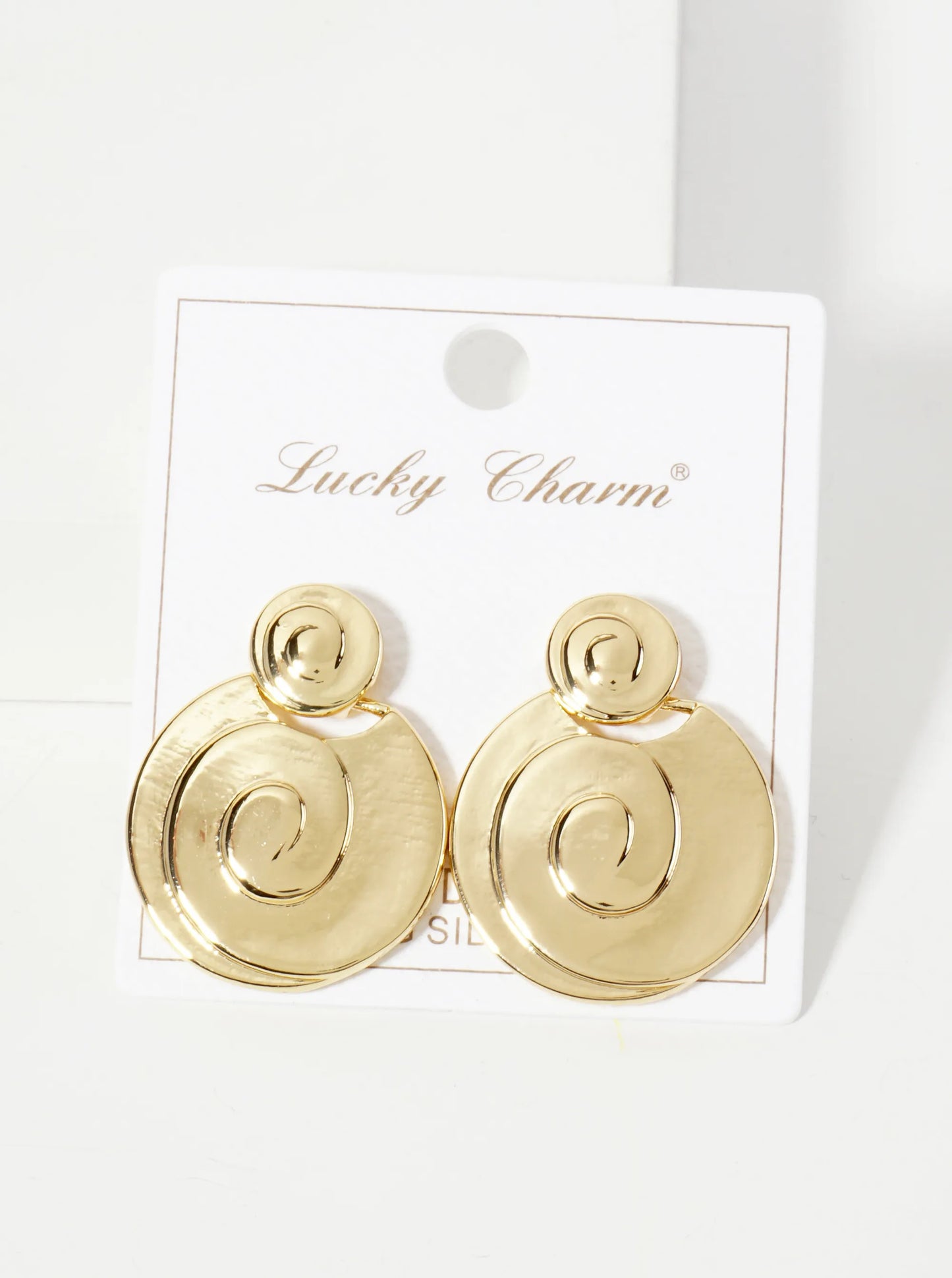 Polished Spiral-Texture Round-Shaped 18K-Gold-Dipped Brass Drop Earrings