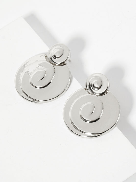 Polished Spiral-Texture Round-Shaped 18K-Gold-Dipped Brass Drop Earrings