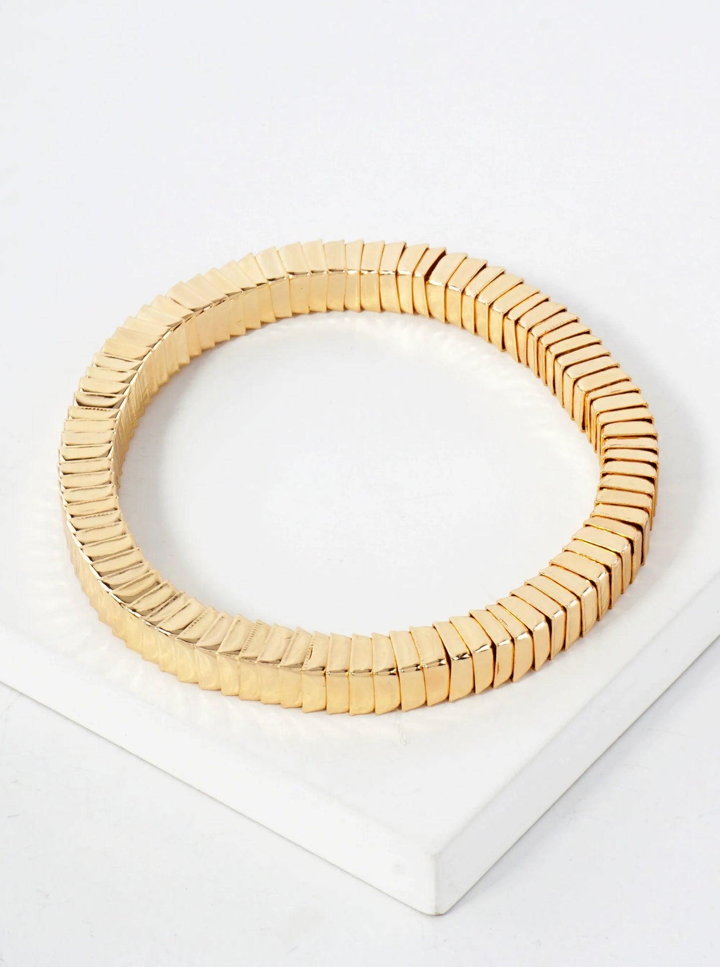 Polished Square Metal Stretch Bangle Bracelet