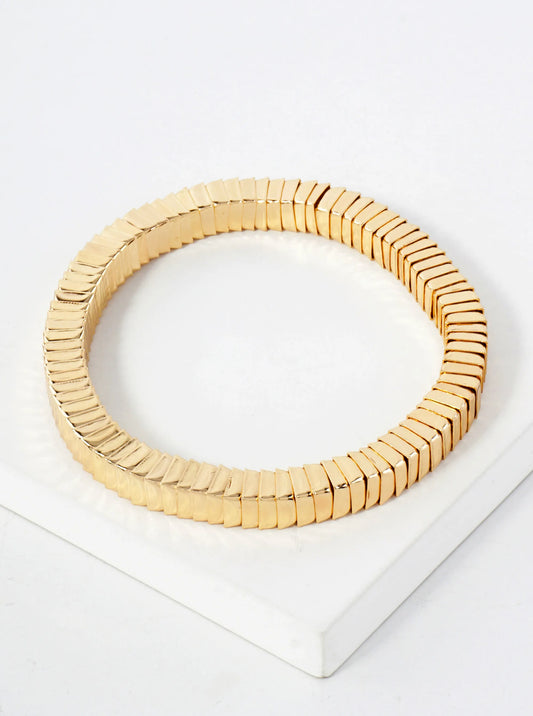 Polished Square Metal Stretch Bangle Bracelet