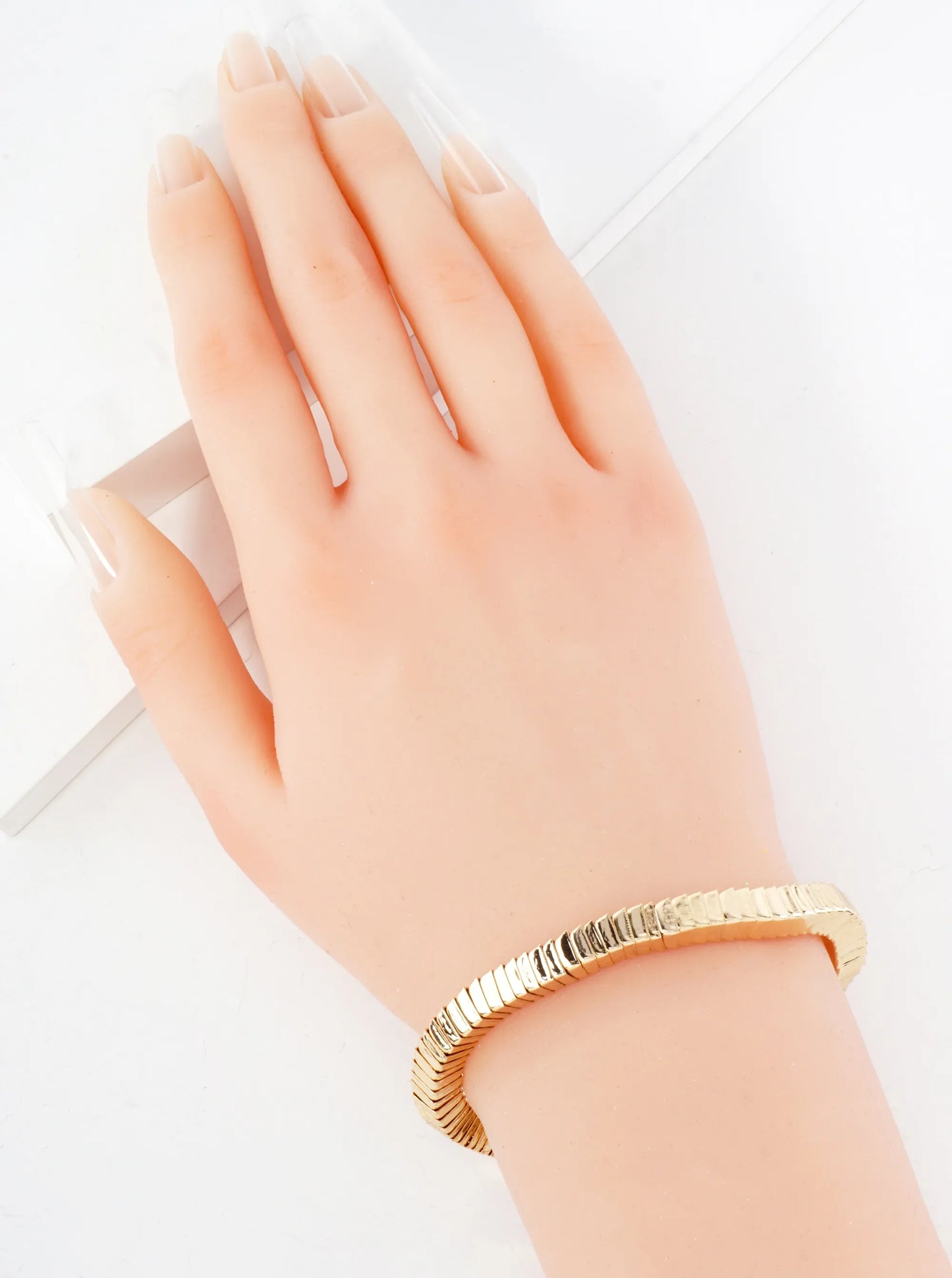 Polished Square Metal Stretch Bangle Bracelet