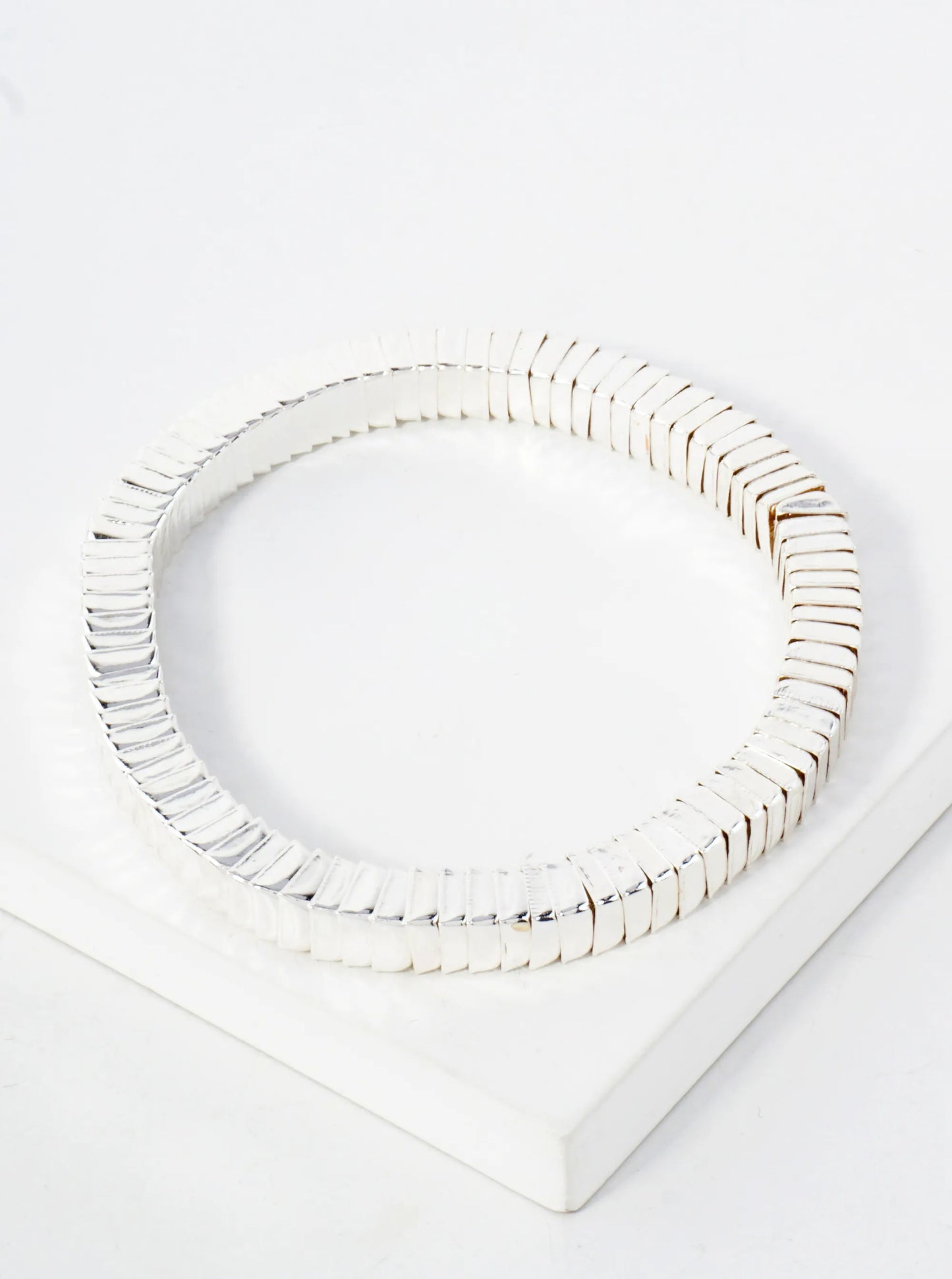 Polished Square Metal Stretch Bangle Bracelet