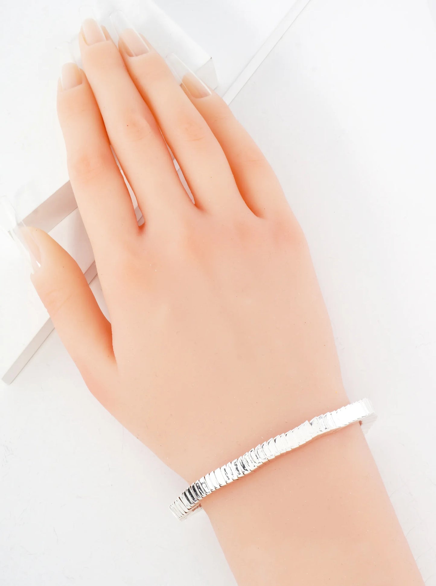 Polished Square Metal Stretch Bangle Bracelet