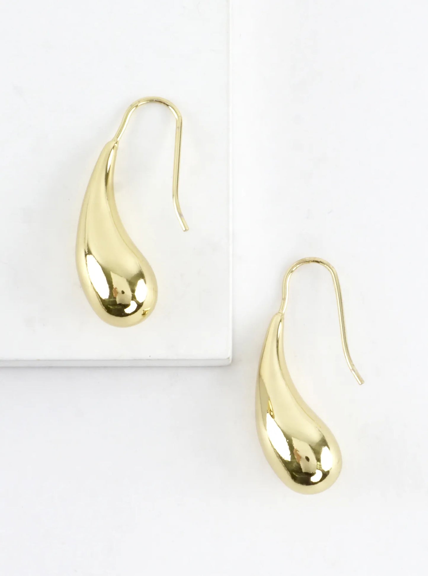 Polished Teardrop Brass Dangle Hook Earrings