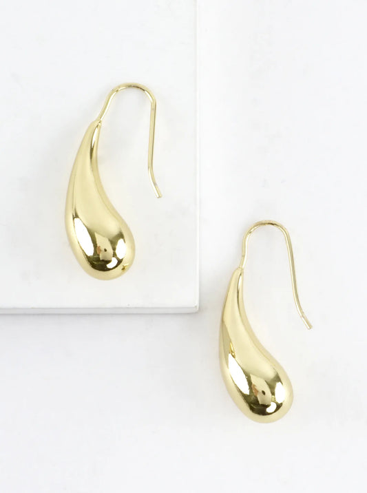 Polished Teardrop Brass Dangle Hook Earrings