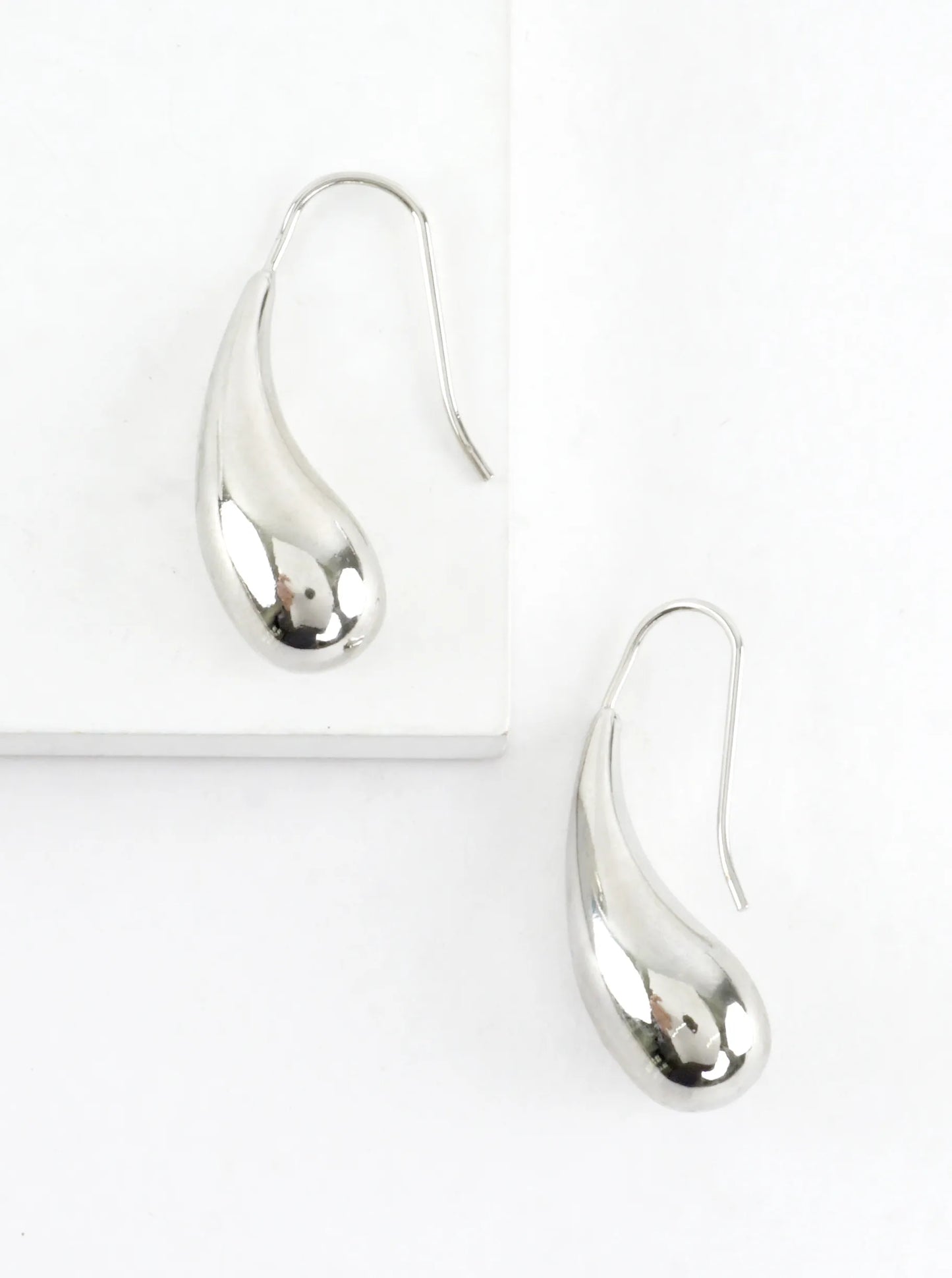 Polished Teardrop Brass Dangle Hook Earrings