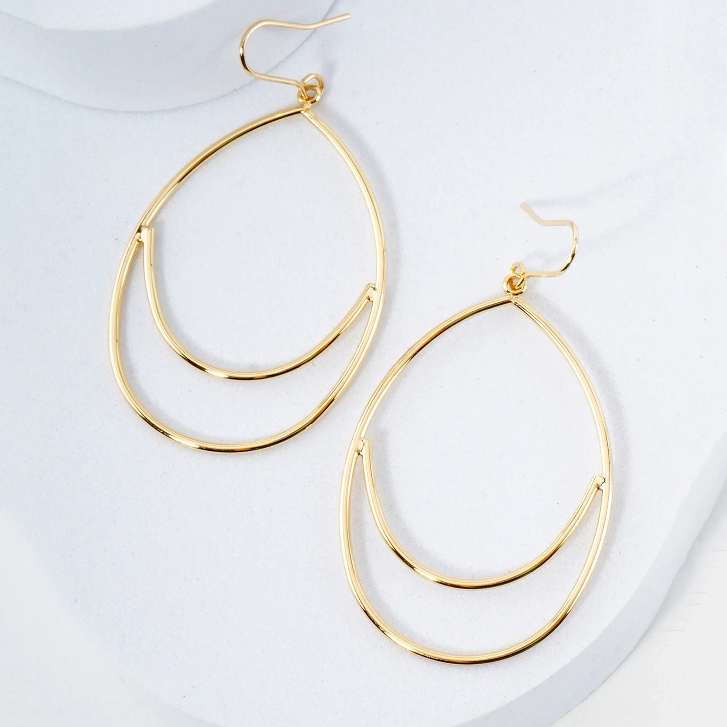 Polished Teardrop Drop 14K-Gold-Dipped Brass Lightweight Dangle Earrings