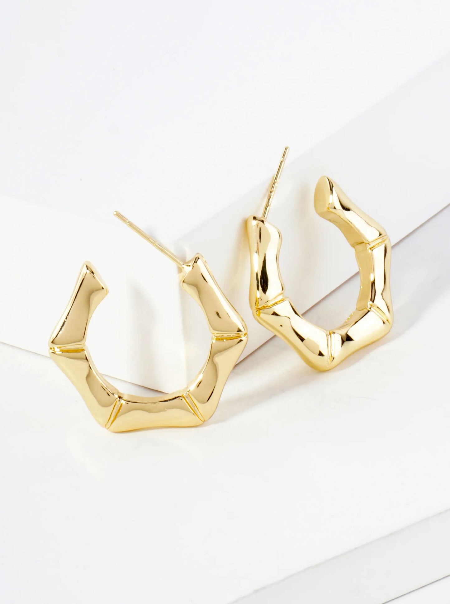 Polished Textured 25mm Hexagon 18K-Gold-Dipped Brass Open Hoop Earrings