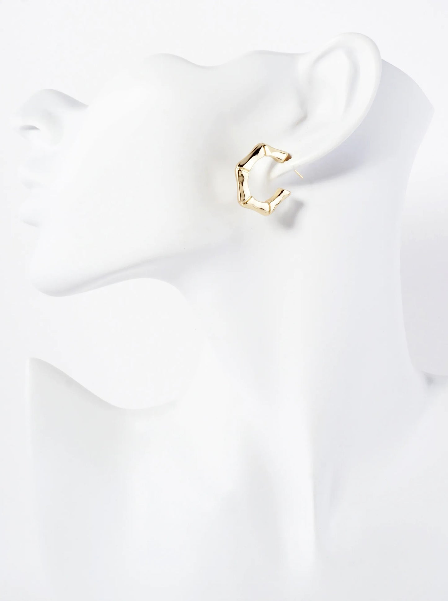 Polished Textured 25mm Hexagon 18K-Gold-Dipped Brass Open Hoop Earrings