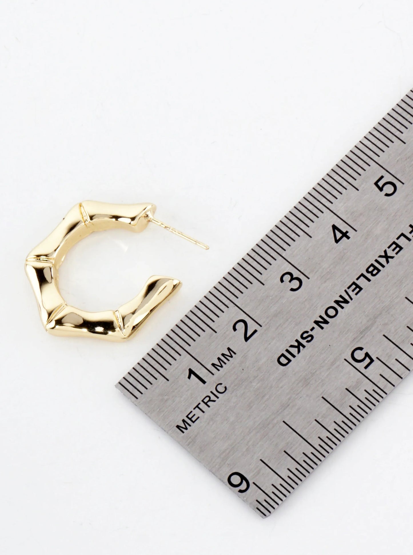 Polished Textured 25mm Hexagon 18K-Gold-Dipped Brass Open Hoop Earrings